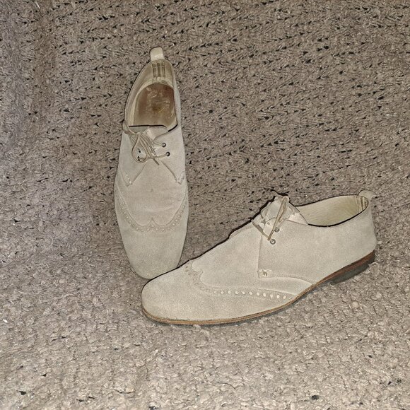 HESCHUNG-Beige Suede Brogue Lace Up Loafers-Size 7.5 UK/9 US-Very Good - Picture 1 of 8